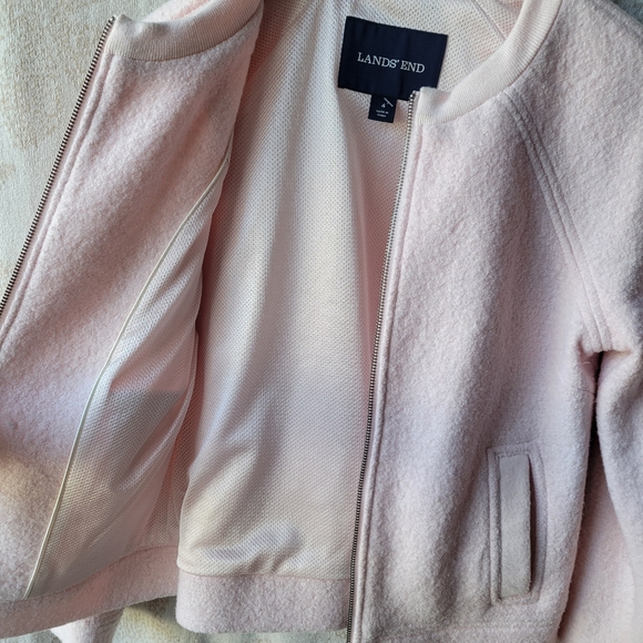 Lands' End Light Pink Wool-Blend Bomber Jacket Size 4 Full Zip Front Pockets - Picture 10 of 13